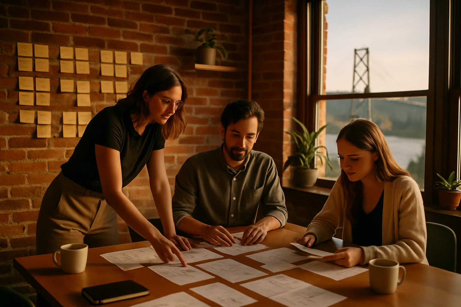 Design team workshop in a sunlit downtown studio
