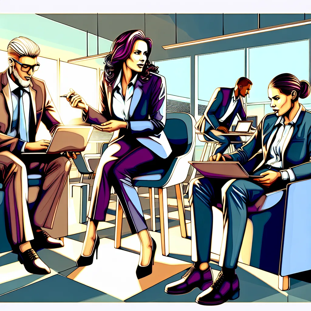 Vancouver SEO services - A professional illustration depicting a business owner evaluating SEO service providers. The scene should include a diverse group of professionals discussing and analyzing SEO metrics on laptops and tablets in a modern office setting. Use a color palette of neutral tones with pops of vibrant colors for a modern feel. The style should be clean and engaging, showcasing collaboration and decision. search engine optimization local SEO