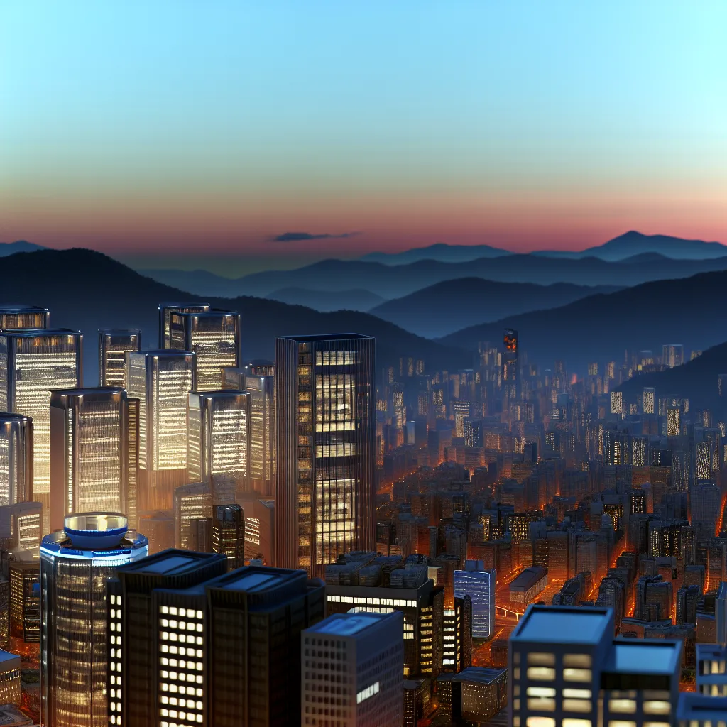 Vancouver UI design - A stunning skyline view of Vancouver at dusk, with a focus on tech offices and design studios, reflecting the city's vibrant culture and its significance in the UI design industry. The image captures the city lights and the mountains in the background, creating a professional and inspiring atmosphere, shot from a high angle. user interface design principles