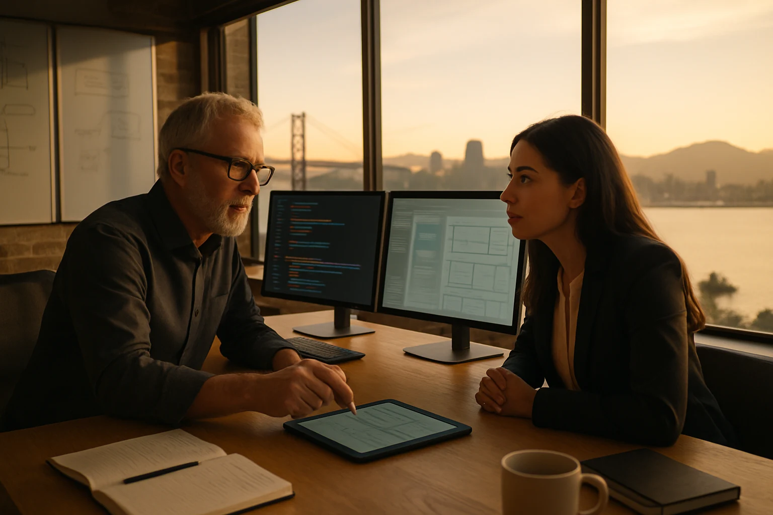 Discovery session in an agency loft with skyline view