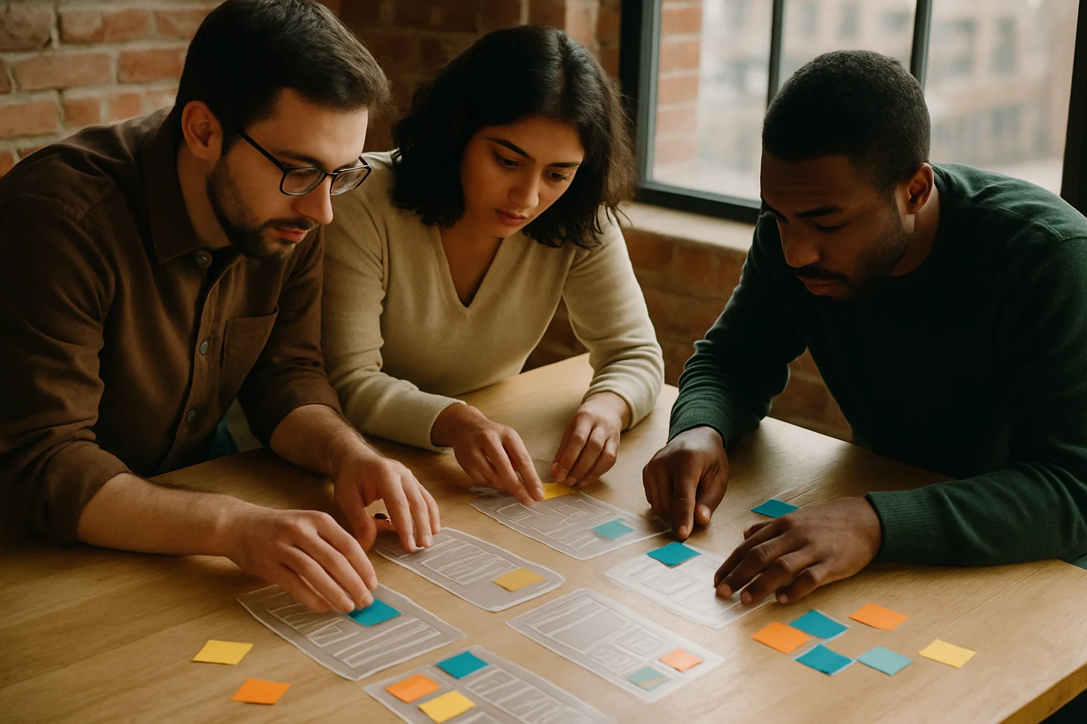 Team prototyping layered interaction concepts on a rooftop table